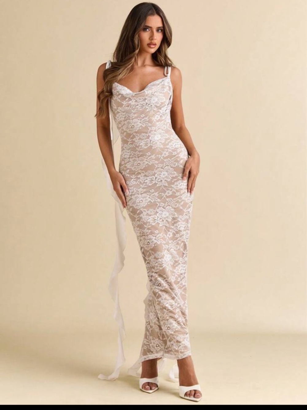 SHEIN White Lace Backless Maxi Dress